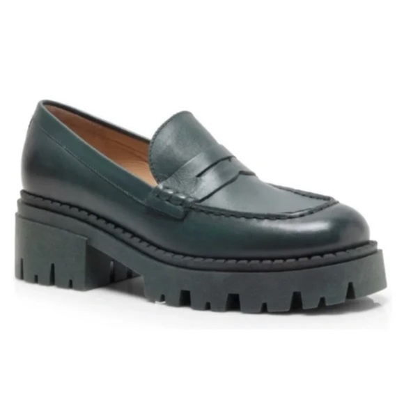 Free People Shoes - Free People Lyra Lug Sole Dark Green Chunky Loafers Size 38 7.5